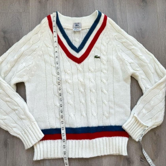 Lacoste Izod vintage jumper sweater white red blue M cable knit - Picture 7 of 9